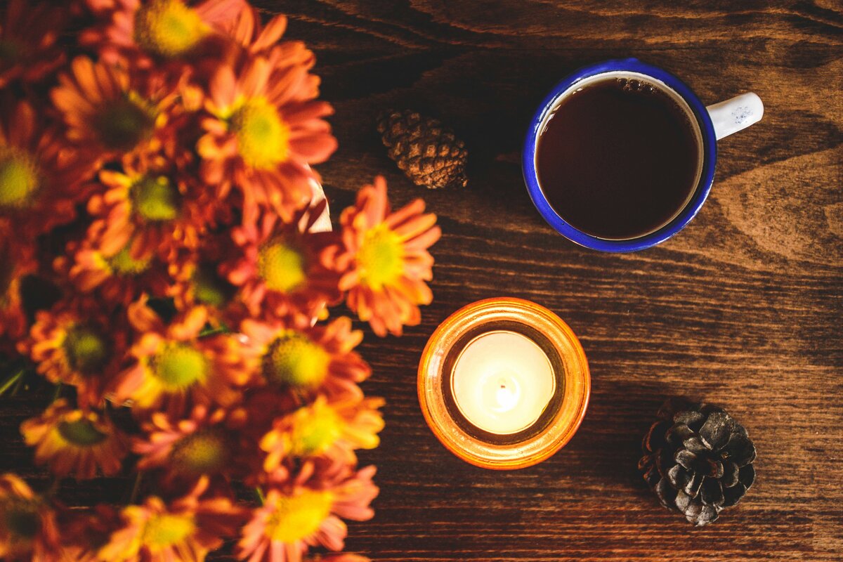 A cup of coffee on a wooden table by a window