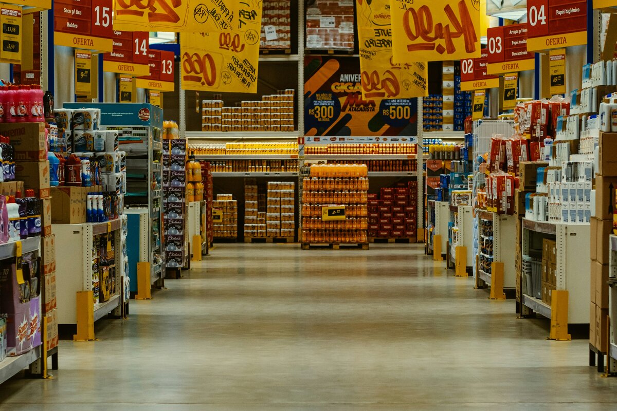 Grocery store aisle with Finnish products